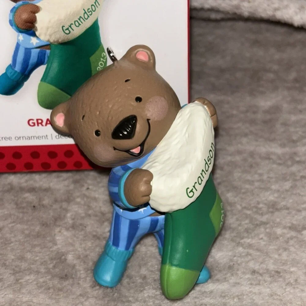 HALLMARK GRANDSON 2013 CHRISTMAS KEEPSAKE ORNAMENTS BEAR WITH STOCKING